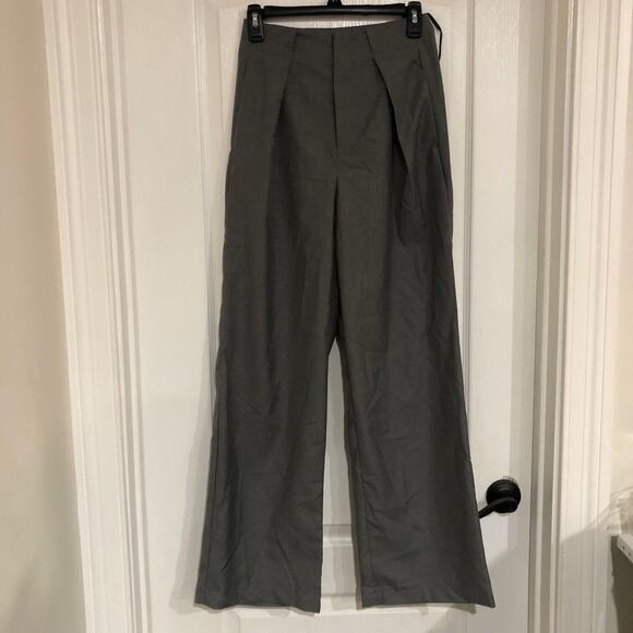 Commense Womens Trousers Pants Size XS Gray Pleated Wide Leg Oversized Pull On - Picture 1 of 9